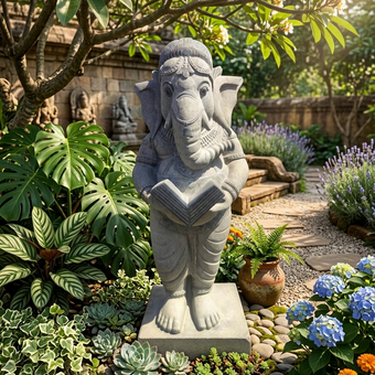 PRE ORDER-Natural Stone Ganesha Garden Statue Handcarved Granite Stone