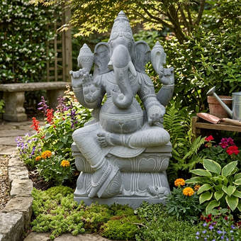 PRE ORDER Natural Stone Ganesha Garden Statue Handcarved Granite Stone