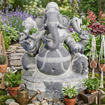PRE ORDER Granite Stone Ganesha Garden Statue Handcarved Gray Stone