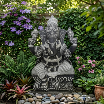 PRE-ORDER Granite Stone Ganesha Garden Statue Handcarved Gray Granite