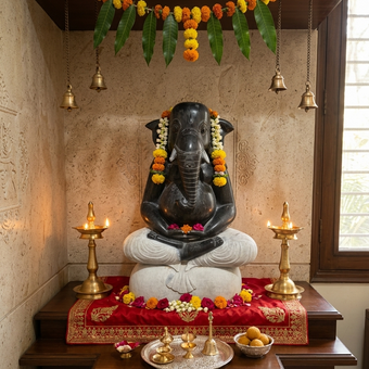 Natural Stone Ganesha Garden Statue Handcarved Black Granite Stone