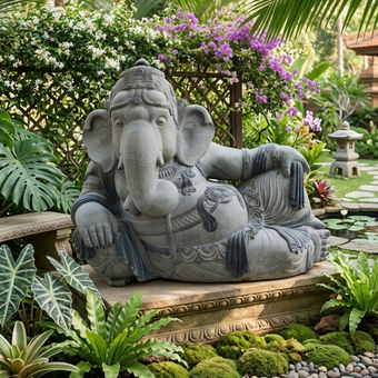 Natural Stone Ganesha Garden Statue Handcarved Granite Stone