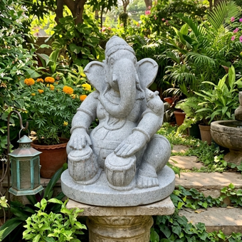 PRE ORDER-Natural Stone Ganesha Garden Statue Handcarved Granite Stone