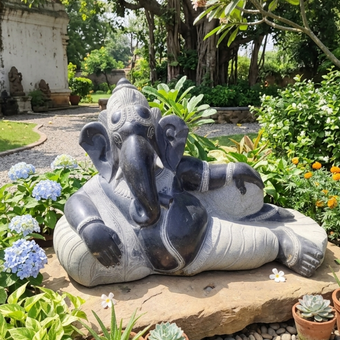 PRE ORDER-Natural Stone Ganesha Garden Statue Reclining Ganesh Handcarved