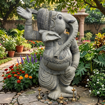 PRE ORDER-Natural Stone Ganesha Garden Statue Handcarved Granite Stone