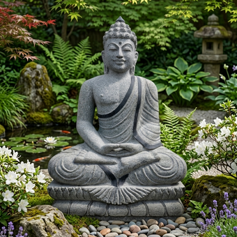 Natural Stone Protection Buddha Garden Statue Handcarved Granite