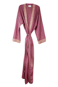  Bohemian Recycle Silk kimono Robe with belt, Bachlorette Gift, Soft pink Printed Jacket, L-2X