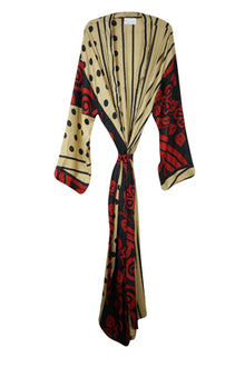  Recycled Silk Sari Kimono, Duster, House Robe, Beige Boho Beach Cover Up L-2X