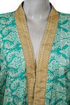Bohemian kimono Robe with belt, Recycle Silk, Bachlorette Gift, Sea Blue Paisley Printed Jacket L-2X