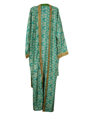 Bohemian kimono Robe with belt, Recycle Silk, Bachlorette Gift, Sea Blue Paisley Printed Jacket L-2X