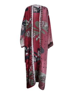 Pink Floral Print Resort Wear, Flowy Jacket, Duster Jacket, Comfortable Flowy Robe L-2X