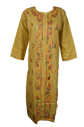 Sunny Days Yellow Boho Cotton Tunic with Embroidery for Summer & Beach Cover Up L