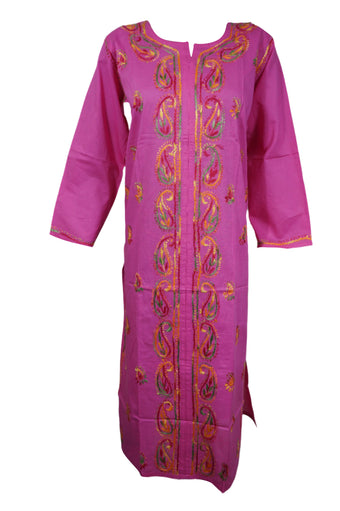 Pretty in Pink Boho Cotton Tunic with Embroidery for Summer Vibes Beach Cover Up L