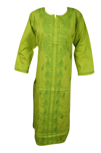 Light Green Boho Cotton Tunic – Embroidered Summer Beach Cover-Up L