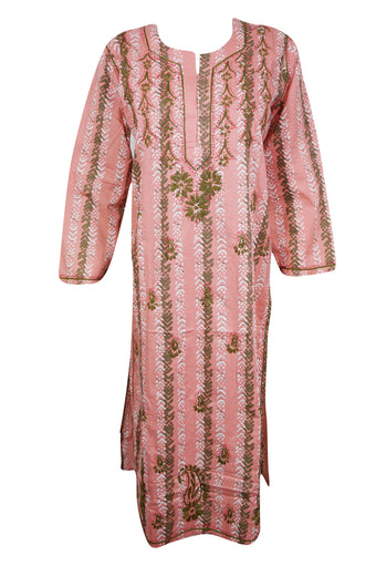 Light Peach Boho Chic Tunic – Summer Embroidered Cotton Beach Cover-Up L