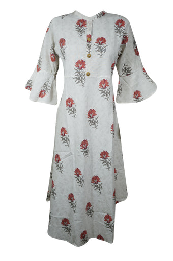 Off-White Boho – Floral Cotton Print Tunic for Beach Cover Up Summer Days M