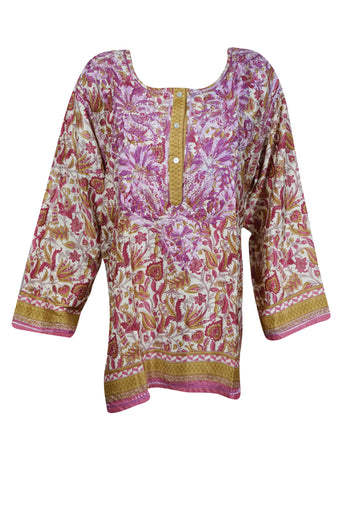 Boho Blush Boho Charm – Pink Silk Kurti with Hand Embroidery 2XL