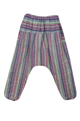 Harem Hippie Pant, Crepe Pink Cotton Baggy Handmade Stripe Print Pants, S/M/L