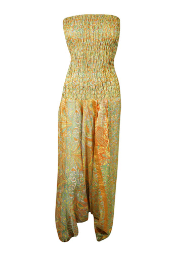 Boho Chic Women's Jumpsuit in Vibrant Orange and Green Stylish Boho Dress M