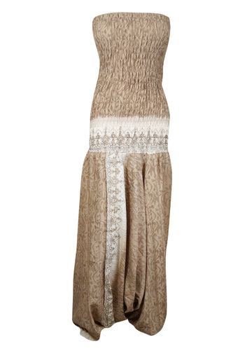 Boho Chic Women's Jumpsuit in Vibrant White and Beige Stylish Boho Dress M
