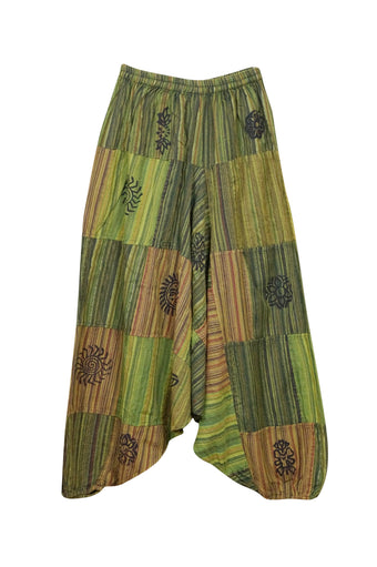 Women's Harem Pants Bohemian Green Yoga Pants Cotton Boho Hippie Pants S/M/L