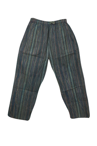 Women's Green Striped Wide-Leg Pants – Boho High-Waist Harem Trousers S/M