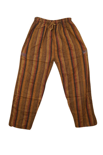 Women's Brown Striped Wide-Leg Pants – Flowy High-Waist Boho Beach Trousers S/M