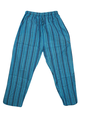Women's Blue Striped Wide-Leg Pants – Flowy High-Waist Boho Beach & Vacation S/M