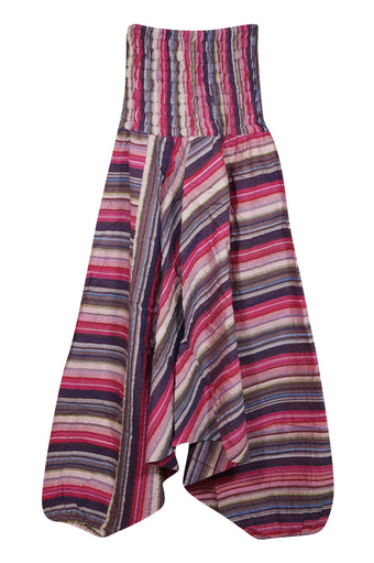 Women's Boho Pink Stripe High-Waist Cotton Patchwork Boho Yoga Pants S/M/L