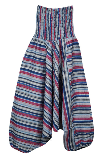 Blue, Red Stripe High-Waist Beach Cover Up Cotton Patchwork Boho Yoga Pants S/M/L