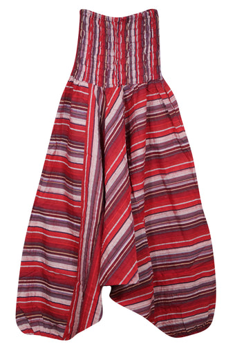 Red Stripe High-Waist Beach Cover Up Cotton Patchwork Boho Yoga Pants S/M/L