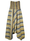 Multi Yellow Stripe Print Pant, Boho Hippie Aladdin Pant, Smock Waist Hippie Pants S/M/L