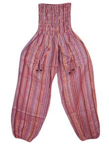  Patchwork Harem Pants, Pink Stripe Print Hippie Baggy Yoga Pants S/M/L