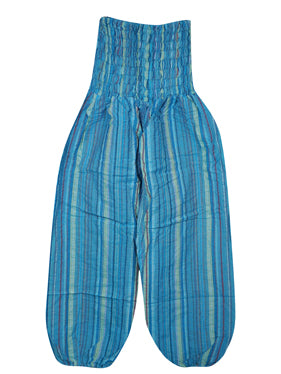 baggy pants, Canvas Cotton Pant, Blue Stripe Print Bohemian Pants, High Waist Pants S/M/L