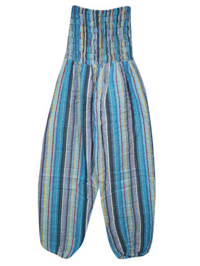 Handmade Hippie Cotton Yoga Pant, Blue Stripe Boho Comfy Harem Pants Trouser S/M/L