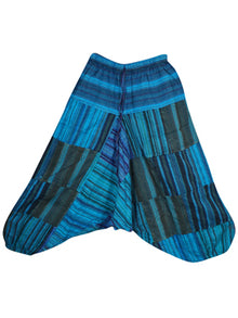  Hippie Pants, Blue Stripe Patches Boho Pants, Trousers, Stonewashed Cotton Travel Pant S/M/L