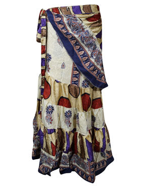 Womens Silk Sari Blue White Party Long Skirts One size