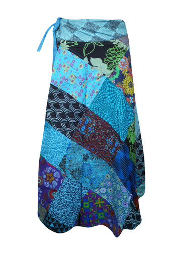 Wrap Around Skirts Carolina Blue Patchwork Boho Fashion One Size