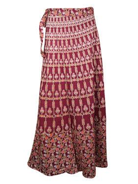 Womens Red White Gypsy Summer Maxi Skirt, Cotton Wrap Skirts One Size