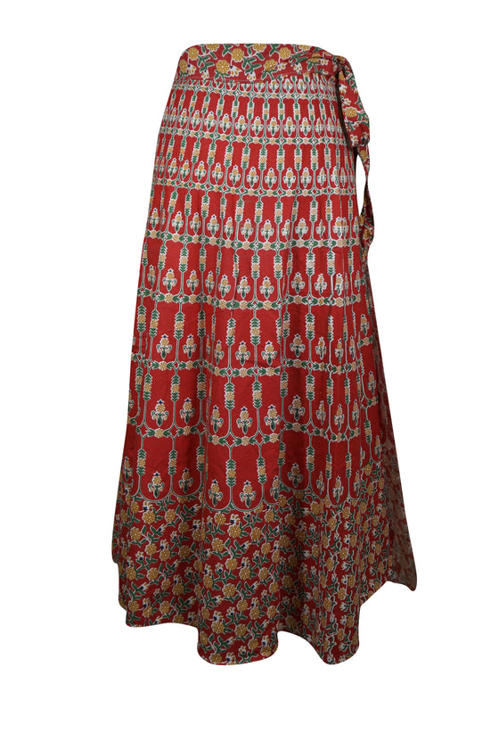 Woman Hippie Wrap Skirt, Rosewine Printed Cotton Wrap Around Maxi Skirts One Size