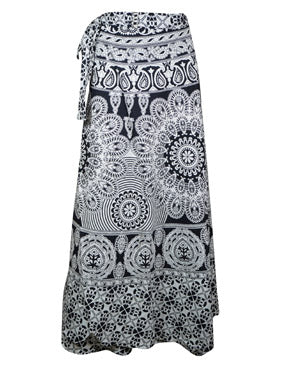 Women Floral Wrap Maxi Skirt, Black White Gypsy Long Skirt, Beach Skirts One Size