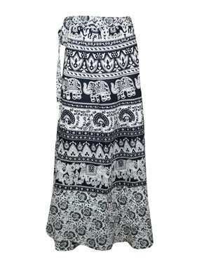 Womens Wrap Maxi Animal Print Black White A-Line Skirt, Wraparound Skirts One size