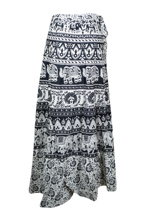 Womens Wrap Maxi Animal Print Black White A-Line Skirt, Wraparound Skirts One size