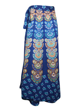 Womens Wrap Around Skirts, Sea Blue Cotton Summer Beach Skirt One Size