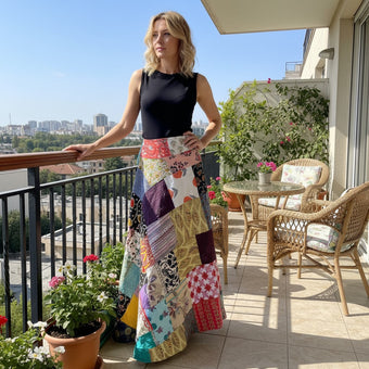 Women’s Multicolour Floral Wrap Skirt – Cotton Patchwork Bohemian Maxi Skirt One-Size