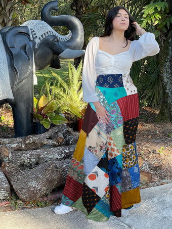 Boho Summer Beautiful unique cotton Sea Blue patchwork Around Skirt