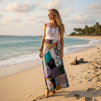 Sky Blue Bohemian Floral Wrap Skirt – Vibrant Handmade Hippie Beach Cover-Up