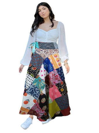 Colorful Patchwork Boho Floral Wrap Skirt – Vibrant Free-Spirited Beach Charm