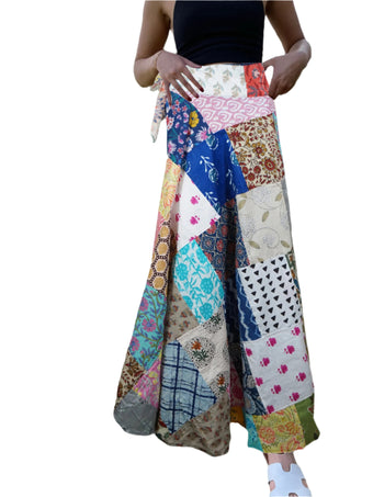 Boho White and Blue Multi-Floral Wrap Skirt – Airy Beach Cover-Up