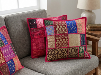 Set of 3 Indian Vintage Pink Patchwork Cushion Covers | Handmade Boho Throw Pillow Cover